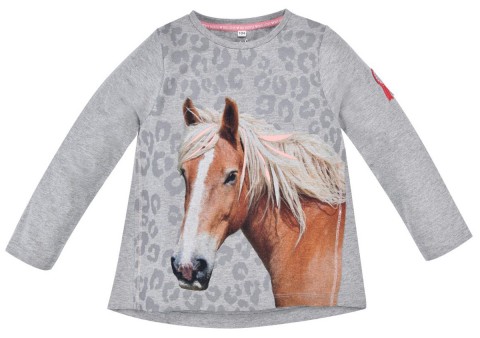 LA Shirt in A -Linie Hellgrau Melange mit Pferdeprint &amp; Glitzermähne von BONDI *Pferdeliebe* 36185