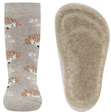 Stoppersocken aus BW Vollfrottee Softstep Sohle v. EWERS in Beige mit Igel Motiv 221373