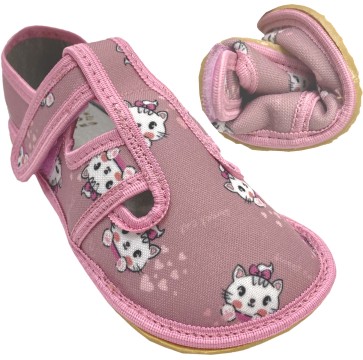 Textil Slipper / Hausschuhe mit Krepp Sohle * Baby Katze auf Rosa * von CRAVE