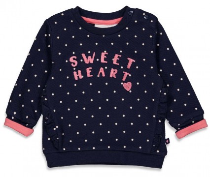 Navy Blauer Sweater Steppoptik mit Volantkante &amp; Pinkem Patch von FEETJE &quot; Sweetheart &quot; 1723