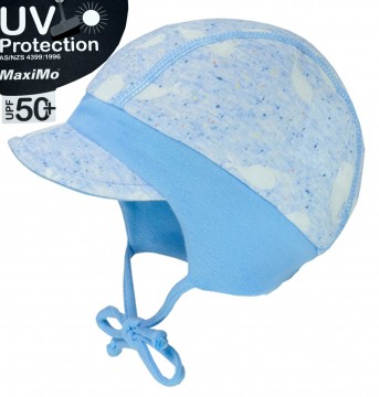Babymütze mit Schirm, z. binden, Einsatz über den Ohren in Türkis UPF 50+ v. MAXIMO 989900