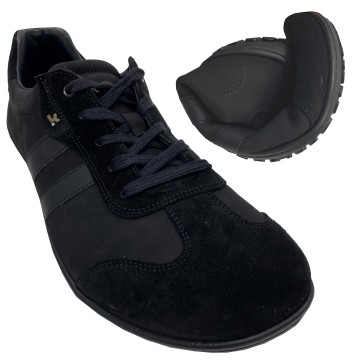 Trendige Sneaker / Barfußschuhe aus Nubuk Leder in Schwarz mit schwarzen Str. v. KOEL * ILO Nubuk *