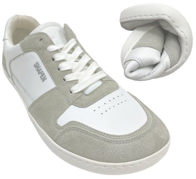 Lässiger Sneaker mit Minimalsohle / Barfußschuhe in White / Grey von SHAPEN Modell RE:WIND