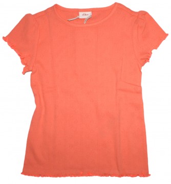 Schlichtes Rippjersey Shirt in Orange mit Lochstickerei Herz &amp; Rollsaum in Neon von s.OLIVER X227