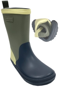 Barfuß Gummistiefel aus Naturgummi Tricolor Lemon, Navy, Khaki Charly High von BUNDGAARD