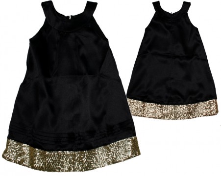 Edles Satin Kleid Gold Pailletten Stickerei A Kj Fashion