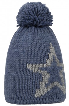 Woll Strickmütze mit Fleecebesatz und Bommel in Jeansblau mit grauem Stern von DÖLL 1627731196-3116