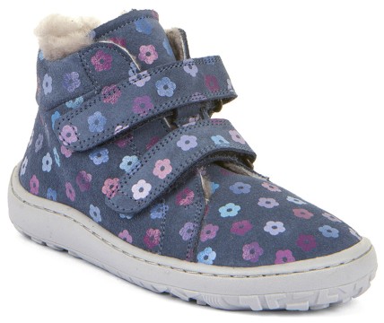 Lammfell gefütterte Barfußschuhe / Winterschuhe Mid Top in Denim geblümt von FRODDO G3110263