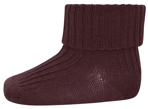 Wollsocke mit Umschlagbund aus Superwasch Soft Merino Wolle Artikel 589 in 36 Grape Skin / Weinrot