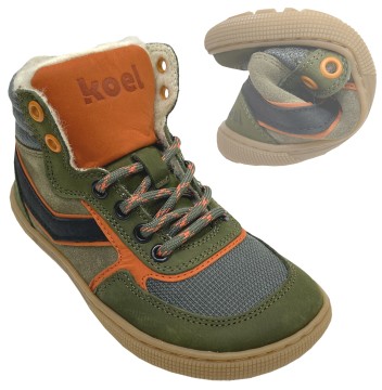 Leder Sneaker in Khaki / Orange, Warmfutter, Zipper &amp; Schnürung KOEL DANISH Nappa WOOL 08M028.302