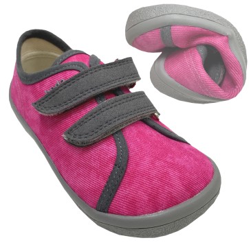 Leichte &amp; flexible Textil Schuhe, Barfußschuhe mit Minimalsohle von BEDA in PINK / Grau Batik