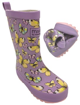 Mittelschaft Gummistiefel aus Naturkautschuk + Textil Futter MAXIMO *Schmetterling auf Violett* 1083