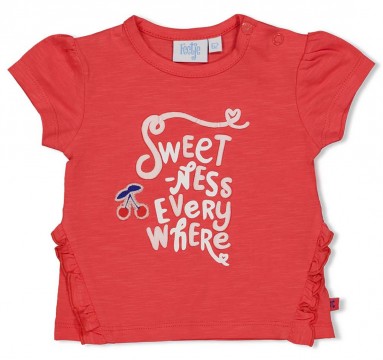 Luftig leichtes T-Shirt in mattem Rot mit Frontprint Cherry Sweetness Serie von FEETJE 0587