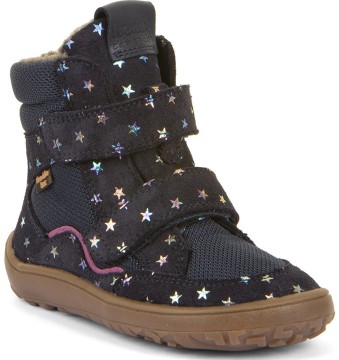 Schurwoll gefütterte Barfußstiefel Leder / Mesh & TEX in Blau Glitzer Sterne FRODDO G3160247