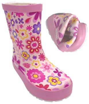 Barfuß Gummistiefel / Wellie, super flexibel, anatomische Zehenbox von KOEL Motiv Fuchsia Flower