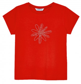 Schickes T-Shirt in einem kräftigen Rot mit Silber glitzernder Blüte bedruckt von MAYORAL 174