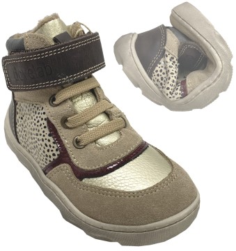 Trendige High Top Sneaker / Barfußschuhe mit Wollfilzfutter von DEVELAB in Beige / Gold Glitter