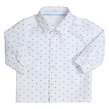 Schickes Weißes LA Hemd mit blauen Ovalen gemustert, Jersey Rücken von GYMP 361-1210