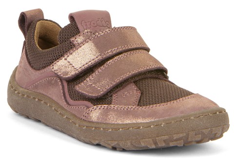 Barfußschuhe / Sneaker mit Klett aus Leder &amp; Mesh in Rosegold Glitzer / Braun FRODDO G3130259