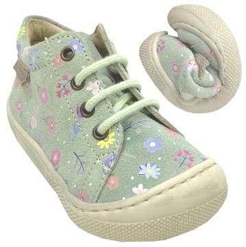 Barfußschuhe aus Wildleder zum schnüren Modell AMUR in Mint Flower von NATURINO