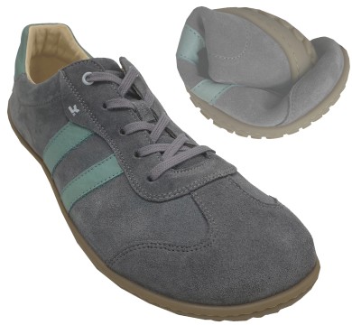 Trendige Barfuß Sneaker aus Nubukleder in Dkl Grau mit Str. in Mint von KOEL "ILA Suede" 25L024.301