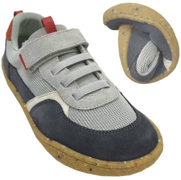 Stylische Sneaker aus Leder & Mesh Barfußschuhe von GROUNDIES Kids LOU in Light Grey