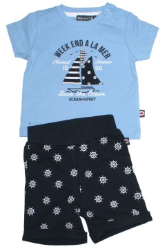 Sommer Set T-Shirt mit Segelboot Stick &amp; Shorts in Navy von WEEK END A LA MER B122.25