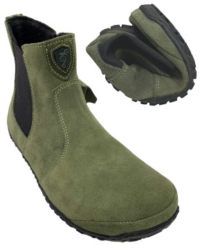 Flexible Barfußschuhe/ Chelsea Boots, Leder mit Filzfutter in Grün MAGICAL Shoes LUPINO