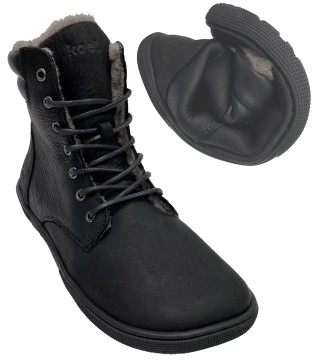 Leder Stiefelette Lammwollfutter / Winter Barfußschuhe in Schwarz KOEL &gt;FLORENCE&lt; 08L016.237