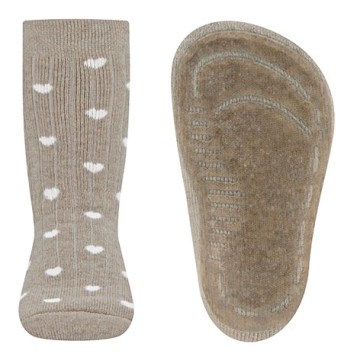 Stoppersocken aus BW Vollfrottee Softstep Sohle v. EWERS Beige mit weißen Herzen 221345