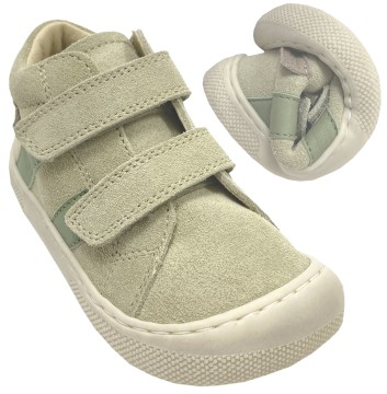 Barfußschuhe Suede Leder mit Glattleder Str. & Klett * SABBY * in Stone-Leaf von NATURINO
