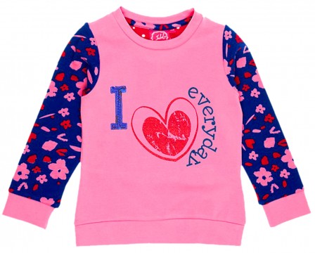 Sweatshirt in Pink mit Blauen Ärmeln &amp; Pink/ Rotem Blütenprint von JUBEL &quot;Outland Flowers&quot; 0144