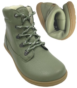 Vollleder Winterstiefel mit Schurwollfutter von KOEL Barefoot *DRY Hidro* Olive 08T021.232