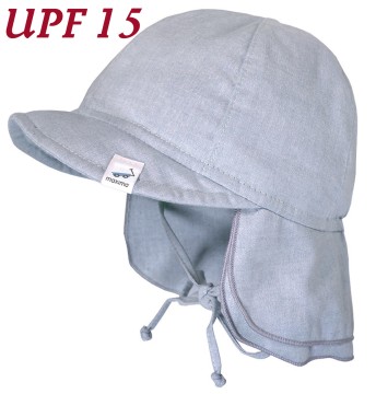 Mini Kids Schirmmütze z. binden + Nackenschutz in Uni Jeansblau Melange UPF15 von MAXIMO 098500