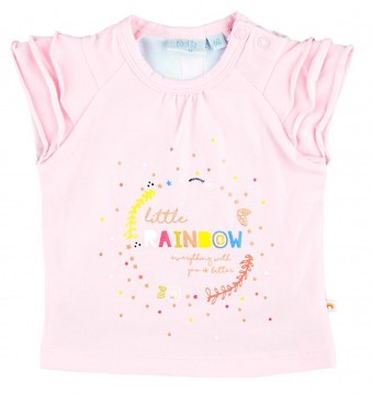 Süßes T-Shirt mit Volant Ärmeln in Rosa + Regenbogen von FEETJE Serie Little Rainbow 0355