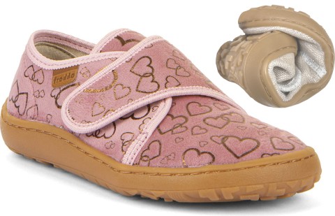 Canvas Barfußschuhe /Hausschuhe, softe, flexible Minimalsohle v. FRODDO Rosa Gold Herz G1700421