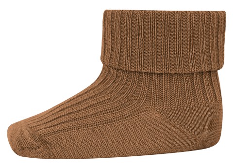 Wollsocke mit Umschlagbund aus Superwasch Soft Merino Wolle Artikel 589 in 34 Peacan Pie Braun