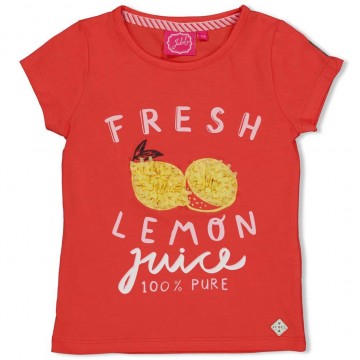 T-Shirt Kurzarm in Matt Rot / Coral mit 3D Zitronen Stick von JUBEL &quot;Tutti Frutti&quot; 0300