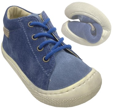 Halbschuhe / Barfußschuhe aus Veloursleder Schnürer * AMUR * in Celeste Azure / Blau von NATURINO