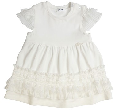 Festliches Jersey Kleid Kurzarm in Off White mit Plissee &amp; Spitzenbesatz von GYMP 470-2397-10