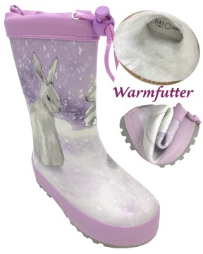 Gummistiefel mit regulierbarer Stulpe, Fotodruck Schneehase Flieder + Warmfutter MAXIMO 135565