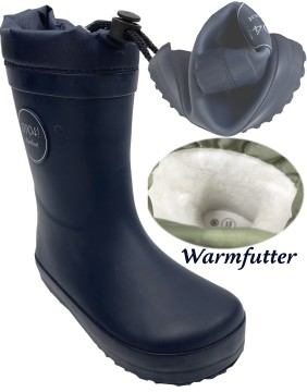 Barfuß Gummistiefel Naturkautschuk in Marine * Mittelschaft, Stulpe & Warmfutter * 0904! Barefoot