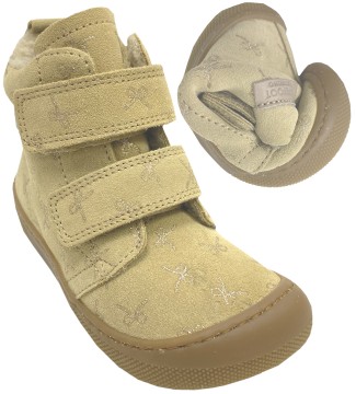 Woll gefütterte leichte Barfußschuhe / Winterstiefel in Sand Beige GLitzer > NATURINO Barefoot < WIG