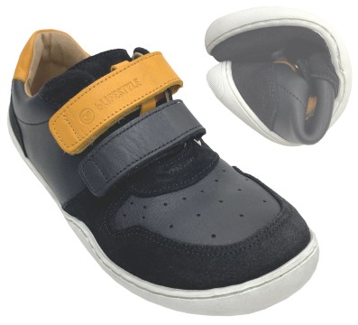 Barfußschuhe / flache Sneaker aus BIO Leder, Doppelklett in Schwarz / Gelb von bLIFESTYLE ANURA