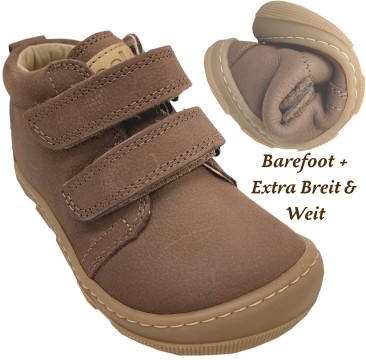Mid Top Barfußschuhe *KARI Extra Wide* von KOEL mit Klett aus Hydro Leder in BRAUN 15W002.121