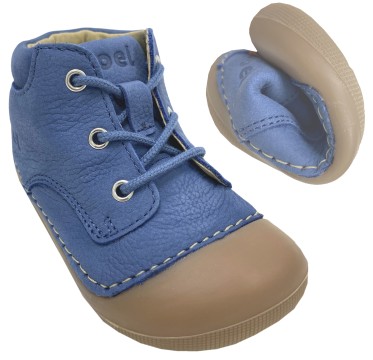 Super weiche Laufanfänger Barfußschuhe Leder in JEANS Blau Schnürer v. KOEL Avery 09M001.121