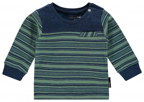 LA Shirt in Waldgrün / Blau gestreift aus Interlock BW für Jungen von NOPPIES 84633
