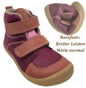 Wollgefütterte Barfußstiefel mit TEX M.aus Leder in Bordo / Old Pink KARO Barefoot+ KOEL 07W003.233