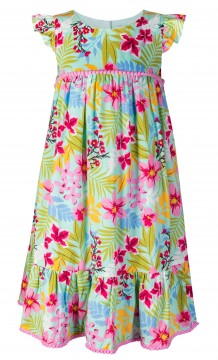 Luftig leichtes Sommerkleid in Türkis Hawaii Flower Design weite A-Linie v. HAPPY GIRLS 921373
