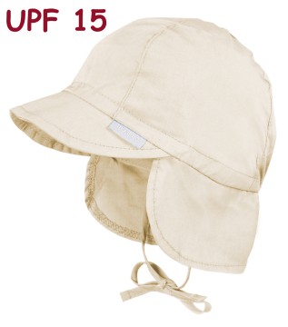Baby Basic Schirmmütze z. binden + Nackenschutz in Uni Beige UPF 15 von MAXIMO 98570
